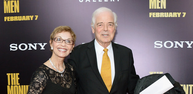 NEW YORK, NY - FEBRUARY 04: Journalist Nick Clooney (R) and Nina Bruce Warren attend "The Monuments Men" premiere at Ziegfeld Theater on February 4, 2014 in New York City, New York. (Photo by Michael Loccisano/Getty Images)