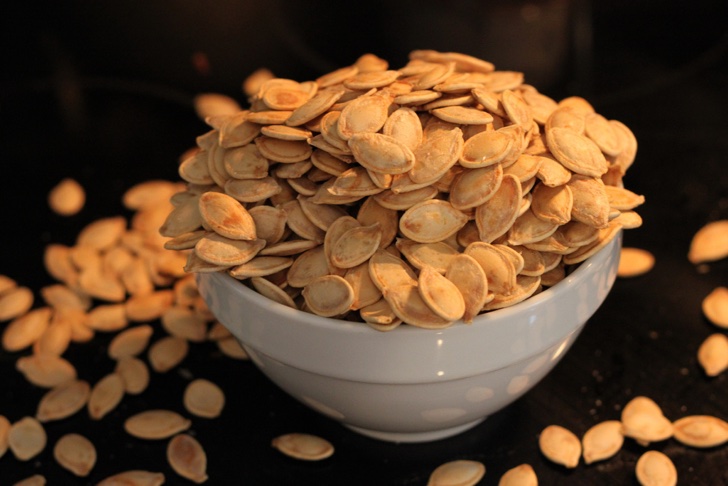 The pumpkin seeds we roasted after carving pumpkins for Halloween