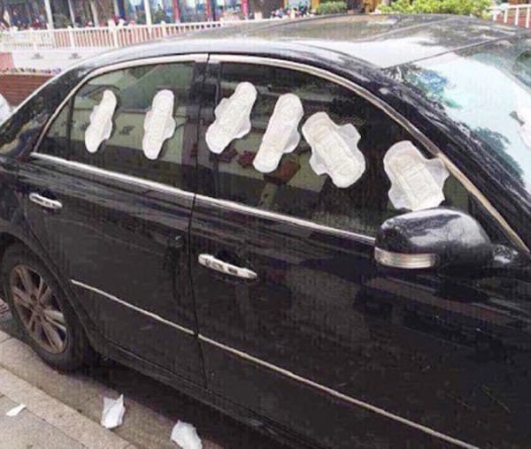 Jealous Girlfriend Covers Boyfriends Car In Sanitary Towels