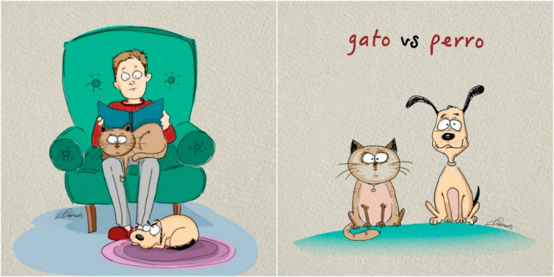 Ilustraciones de perros y gatos 1