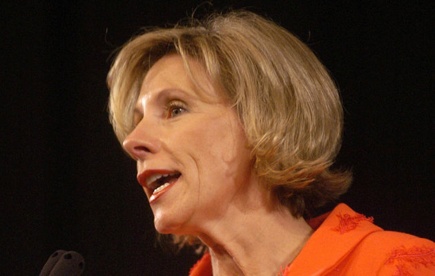 Betsy DeVos, former chairwoman of the Michigan Republican Party speaks at the Republican state convention in Grand Rapids, Mich., Saturday Feb. 5, 2005. (AP Photo/Adam Bird)